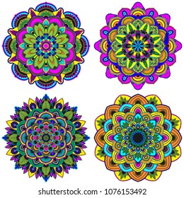 Set of mandalas. Decorative round ornaments. Weave design elements. Yoga logos, backgrounds for meditation poster. Oriental vector
