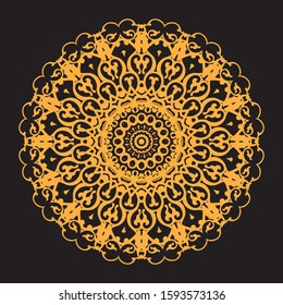 set of mandalas for element of invitation. vintage decorate element. set gold mandalas on black isolated background.