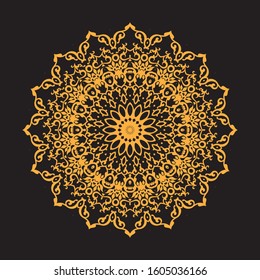 set of mandalas for element of invitation. vintage decorate element. set gold mandalas on black isolated background.