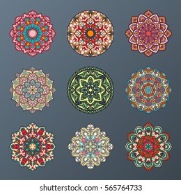 Set of mandalas. Ethnic decorative elements. Islam, Arabic, Indian, ottoman motifs. Boho style.