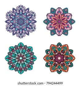 Set of mandalas. Ethnic decorative elements. Islam, Arabic, Indian, ottoman motifs. Boho style.