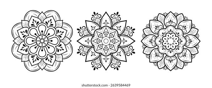 Set of mandalas with floral ornament pattern