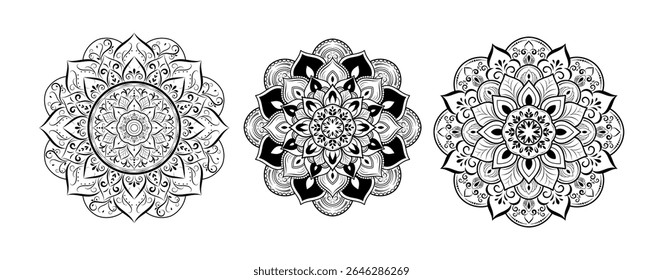 Conjunto de mandalas con patrón de flores