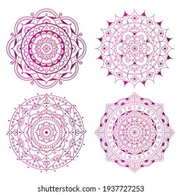 Set of mandalas. Indian flower. Coloring book Mandala. Coloring page. Outline Design. Anti stress for adults. Vector illustration.