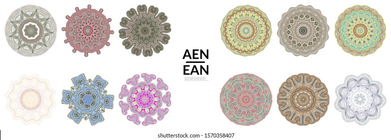 Set of mandalas Made of thin lines. Floral symmetrical geometrical symbol. Vector flower mandala icon isolated on white. Oriental round colored detailed pattern.
