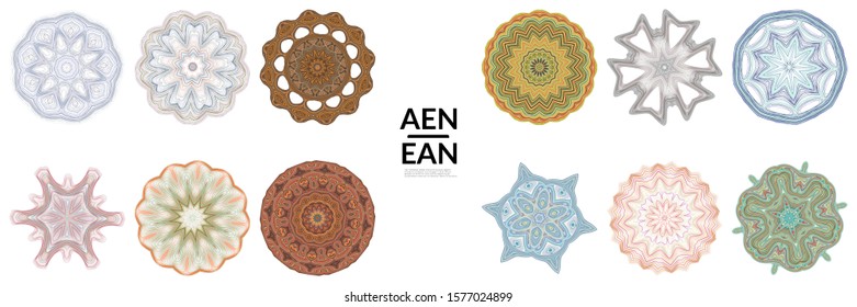 Set of mandalas Made of thin lines. Floral symmetrical geometrical symbol. Vector flower mandala icon isolated on white. Oriental round colored detailed pattern.