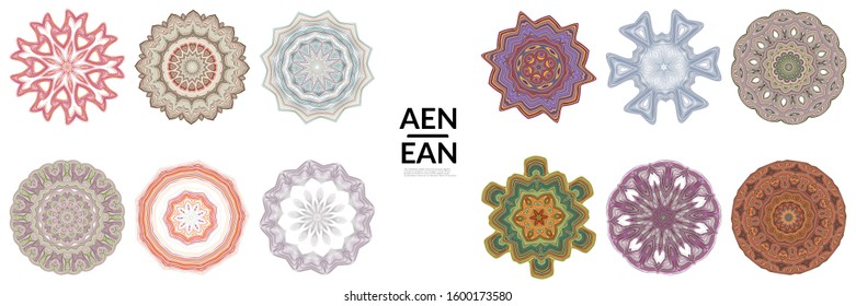 Set of mandalas Made of thin lines. Floral symmetrical geometrical symbol. Vector flower mandala icon isolated on white. Oriental round colored detailed pattern.