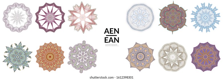 Set of mandalas Made of thin lines. Floral symmetrical geometrical symbol. Vector flower mandala icon isolated on white. Oriental round colored detailed pattern.