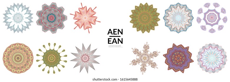 Set of mandalas Made of thin lines. Floral symmetrical geometrical symbol. Vector flower mandala icon isolated on white. Oriental round colored detailed pattern.