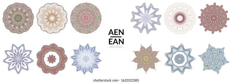 Set of mandalas Made of thin lines. Floral symmetrical geometrical symbol. Vector flower mandala icon isolated on white. Oriental round colored detailed pattern.