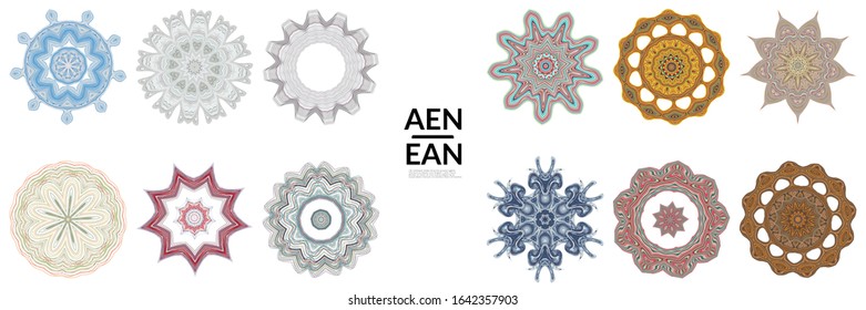 Set of mandalas Made of thin lines. Floral symmetrical geometrical symbol. Vector flower mandala icon isolated on white. Oriental round colored detailed pattern.