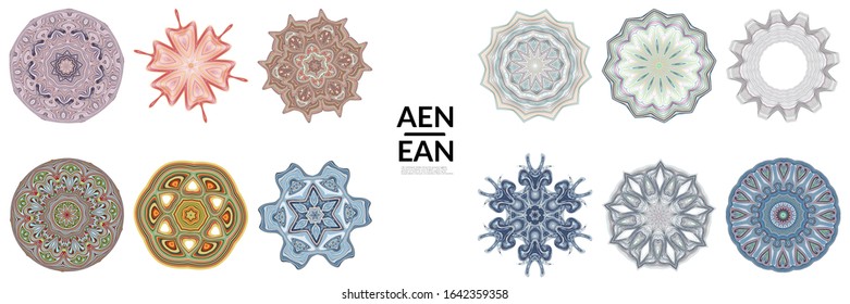 Conjunto de mandalas hecho de líneas delgadas.Símbolo floral simétrico geométrico. Icono de mandala flor vectorial aislado en blanco. Patrón detallado de color oriental redondo.