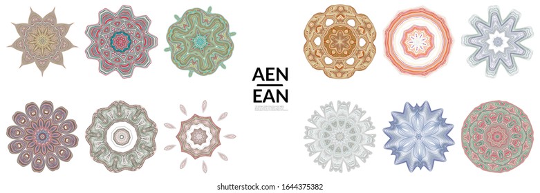 Set of mandalas Made of thin lines. Floral symmetrical geometrical symbol. Vector flower mandala icon isolated on white. Oriental round colored detailed pattern.