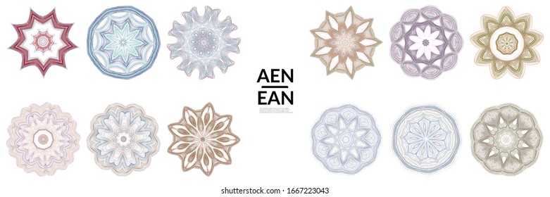 Set of mandalas Made of thin lines. Floral symmetrical geometrical symbol. Vector flower mandala icon isolated on white. Oriental round colored detailed pattern.