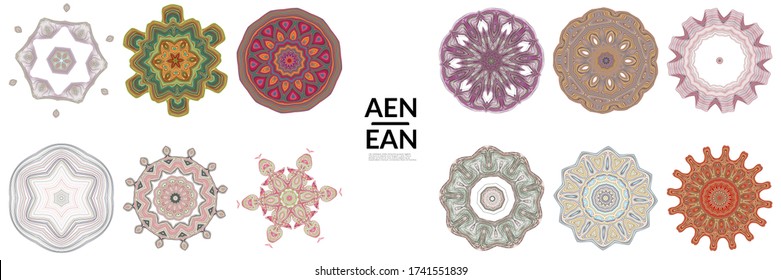 Set of mandalas Made of thin lines. Floral symmetrical geometrical symbol. Vector flower mandala icon isolated on white. Oriental round colored detailed pattern.