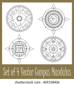 Set of mandalas, meditation mandala ornament, collection of mandalas on white background, compass mandala, abstract mandala ornament for wedding decor, postcard, party invitations and graphic design