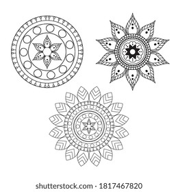 conjunto de mandalas sobre fondo blanco, diseño vintage de ilustración vectorial vintage