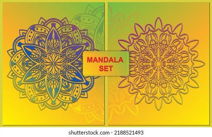 Eine Reihe von Mandalas. Ornament in einem Kreis. Farbverlauf-Effekt eines Blumenmusters.