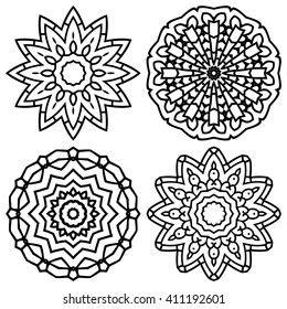 Set Of Mandalas For Painting. Great for Antistress Coloring Book, Artmeditation. Vector Ethnic Oriental Circle Ornament.