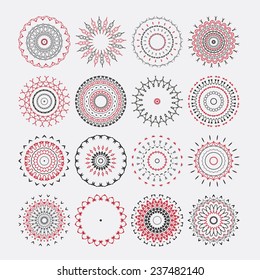 Set Mandalas. Red Ornament Pattern. Vector