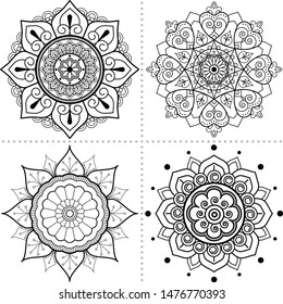 Set Mandalas. Round Ornament Pattern, Flower Mandalas. Vintage decorative elements, Oriental pattern, Islam, Arabic, Indian, ottoman motifs, illustration vector design