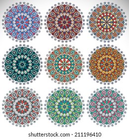 Set mandalas. Round Ornament Pattern. Vintage decorative elements. Hand drawn background. Islam, Arabic, Indian, ottoman motifs.