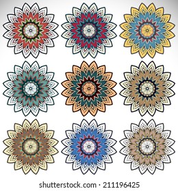 Set mandalas. Round Ornament Pattern. Vintage decorative elements. Hand drawn background. Islam, Arabic, Indian, ottoman motifs.
