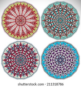 Set mandalas. Round Ornament Pattern. Vintage decorative elements. Hand drawn background. Islam, Arabic, Indian, ottoman motifs.