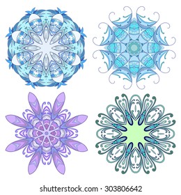 Set Mandalas. Round Ornament Pattern. Snowflakes