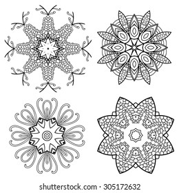Set Mandalas. Round Ornament Pattern. Snowflakes