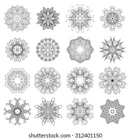 Set Mandalas. Round Ornament Pattern. Snowflakes