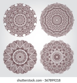 Set Mandalas. Round Ornament Pattern. Vector illustration. Art therapy. Adult coloring book.