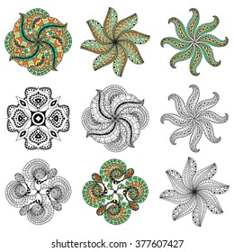Set mandalas. Round Ornament Pattern. Vintage decorative elements. Hand drawn background. Islam, Arabic, Indian, ottoman motifs.