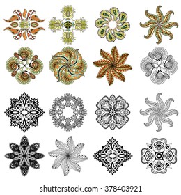 Set mandalas. Round Ornament Pattern. Vintage decorative elements. Hand drawn background. Islam, Arabic, Indian, ottoman motifs.