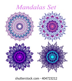 Set Mandalas. Round Ornament Pattern. Geometric circle element made in vector. Spiritual and ritual symbol of Islam, Arabic, Indian religions.  Oriental motifs.   