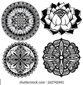 Set Mandalas. Round Ornament Pattern.Lotus flower