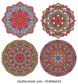 Set Of Mandalas. Vector Ethnic Oriental Circle Ornament. 