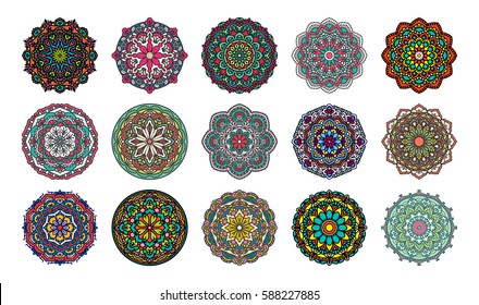 Set Of Mandalas. Vector Ethnic Oriental Circle Ornament.