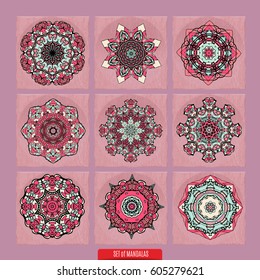 Set Of Mandalas. Vector Ethnic Oriental Circle Ornament.