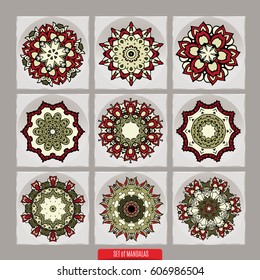 Set Of Mandalas. Vector Ethnic Oriental Circle Ornament.