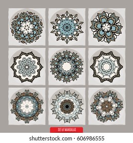 Set Of Mandalas. Vector Ethnic Oriental Circle Ornament.