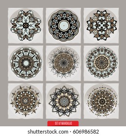 Set Of Mandalas. Vector Ethnic Oriental Circle Ornament.