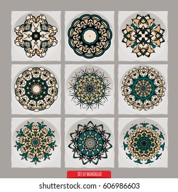 Set Of Mandalas. Vector Ethnic Oriental Circle Ornament.
