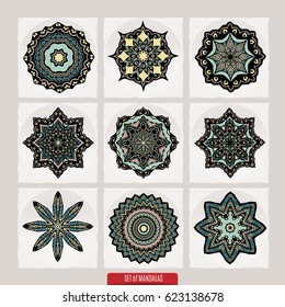 Set Of Mandalas. Vector Ethnic Oriental Circle Ornament.