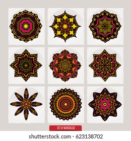 Set Of Mandalas. Vector Ethnic Oriental Circle Ornament.