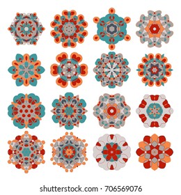 Set of mandalas for your business and creative design. Set of 16 round pattern. Islamic art medallion in random color for autumn design