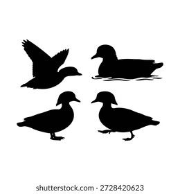 Set of mandarin duck silhouette vector flat illustration design.