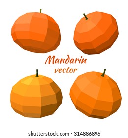 Set mandarine isolated on a white background. Low poly style. Vector illustration.