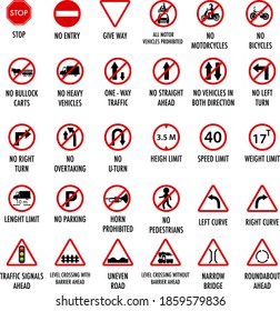 Conjunto de señales de carretera obligatorias aisladas en la ilustración de fondo blanco
