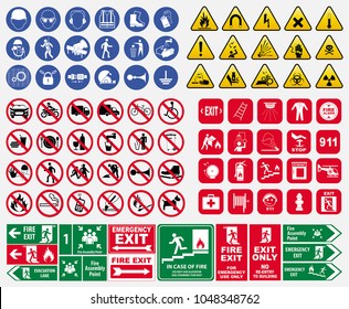 set of mandatory sign, hazard sign, prohibited sign, fire emergency sign. for sticker, posters, and other material printing. 